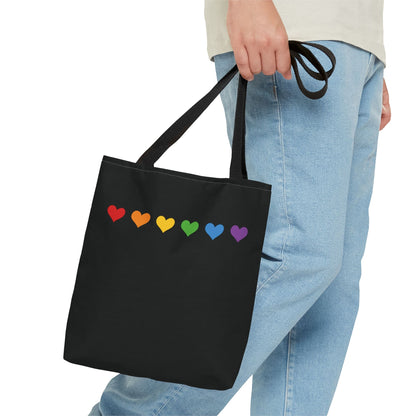 Rainbow LGBT hearts pride tote bag, small