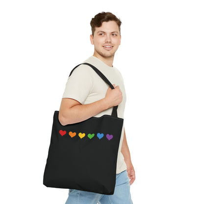 Rainbow LGBT hearts pride tote bag, large