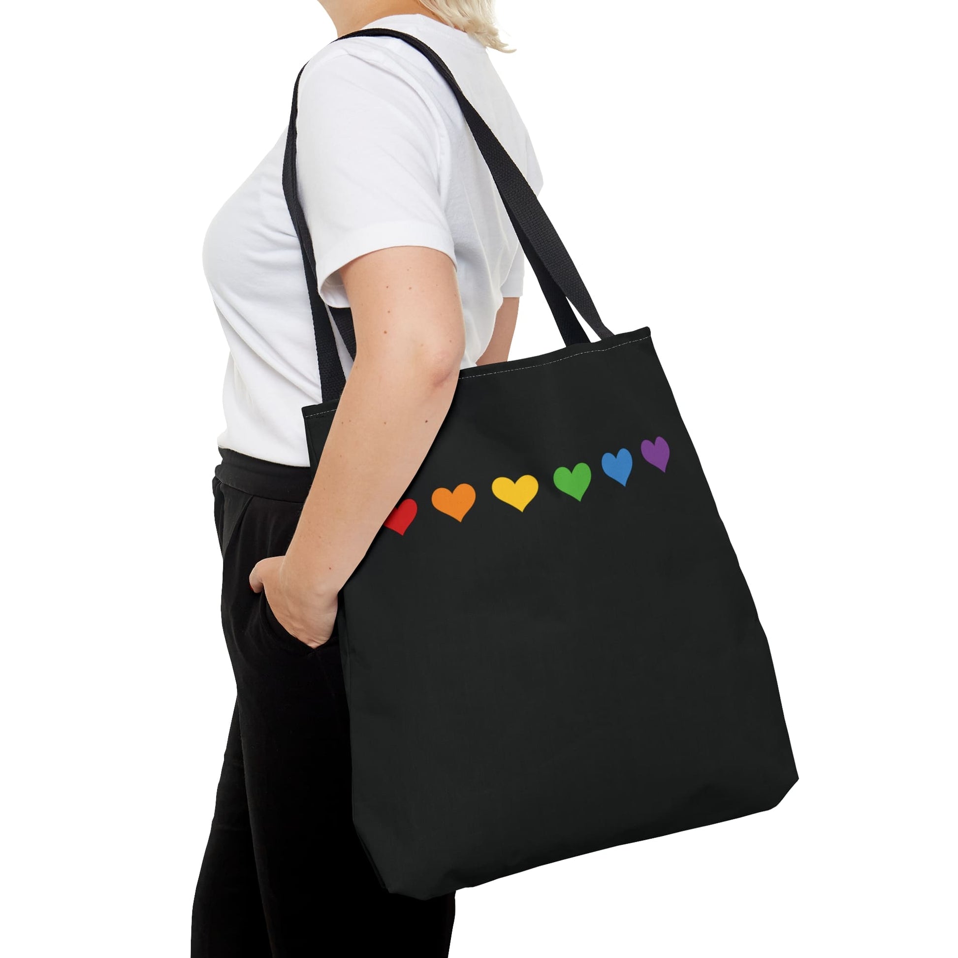 Rainbow LGBT hearts pride tote bag, large