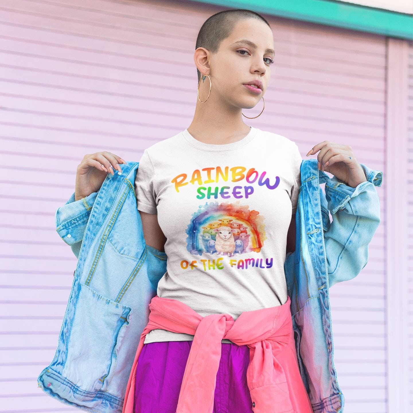 LGBT pride shirt, rainbow sheep of the family tee, in use