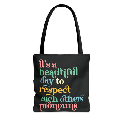 non binary tote bag, respect pronouns bag