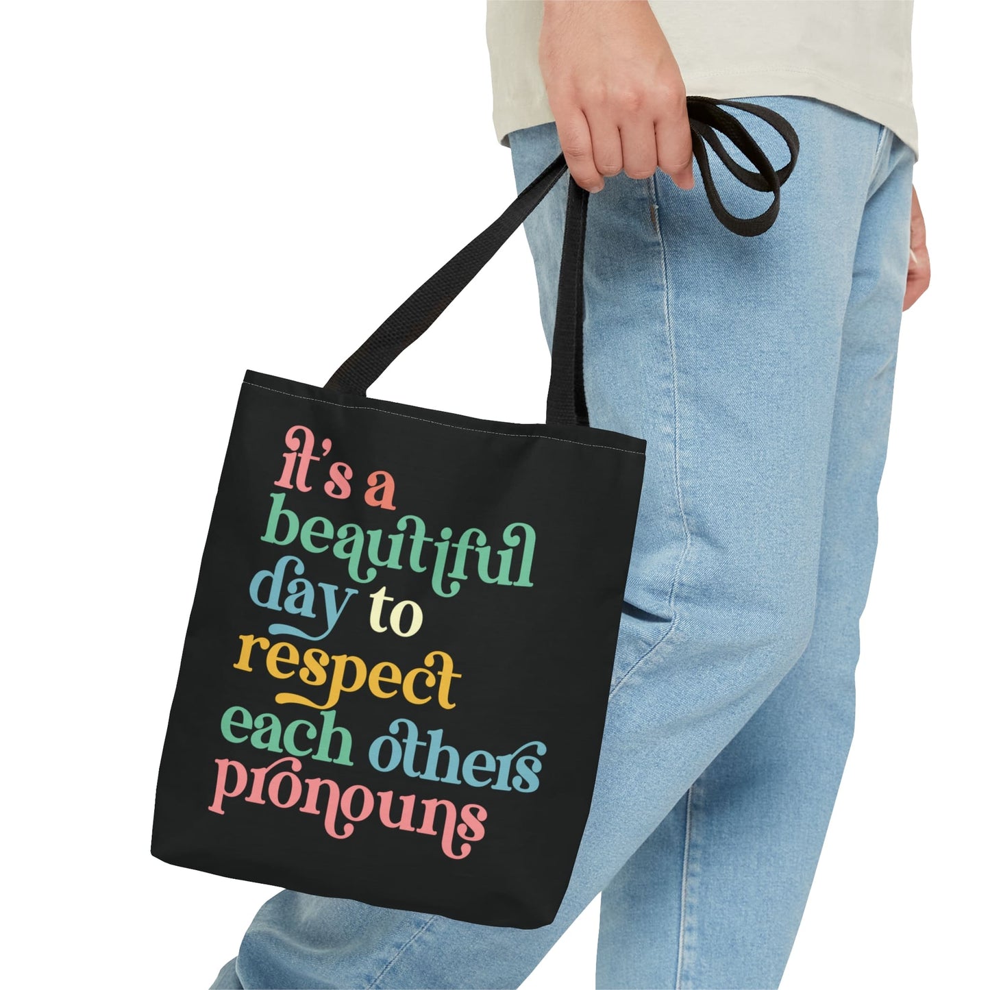 non binary tote bag, respect pronouns bag, small