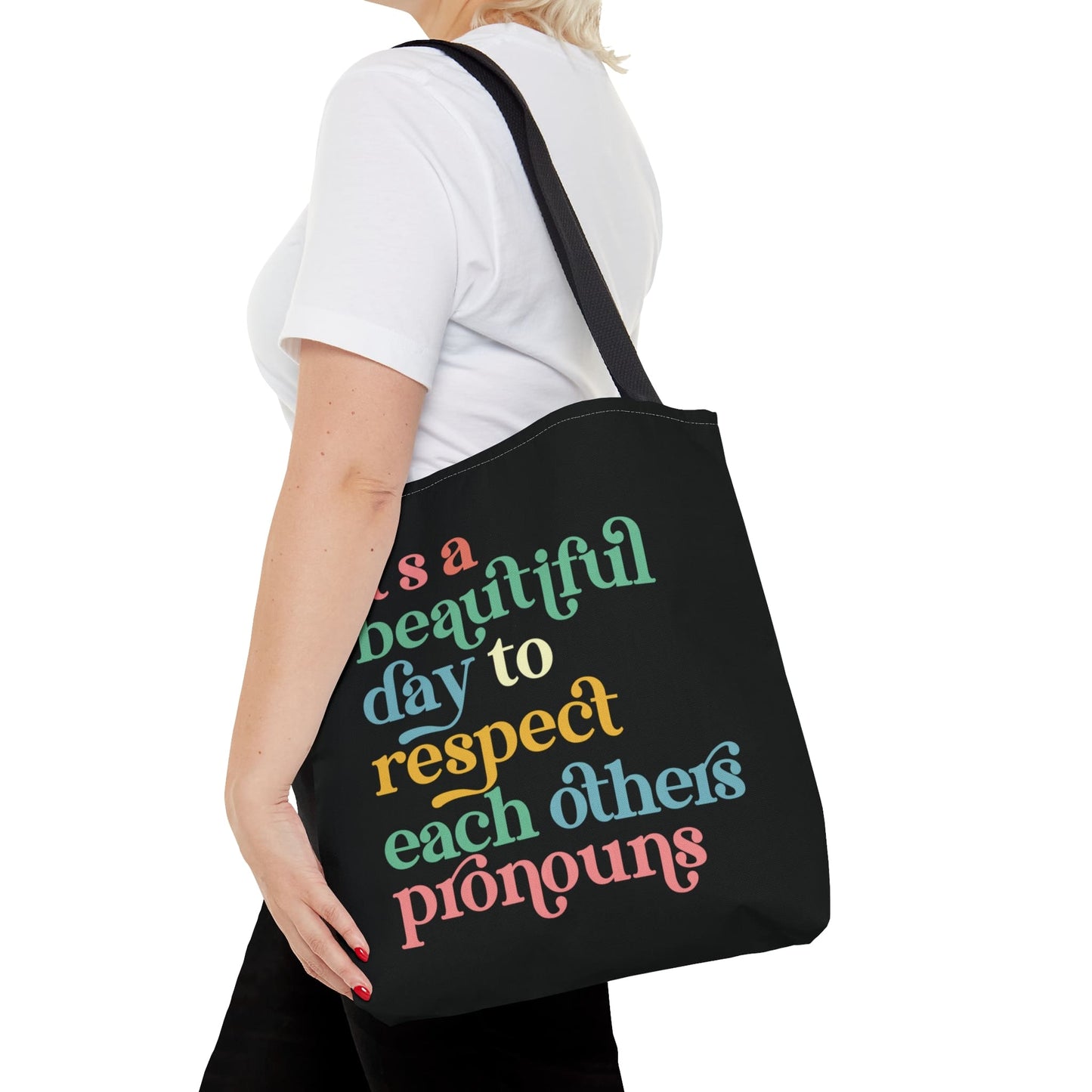 non binary tote bag, respect pronouns bag, medium