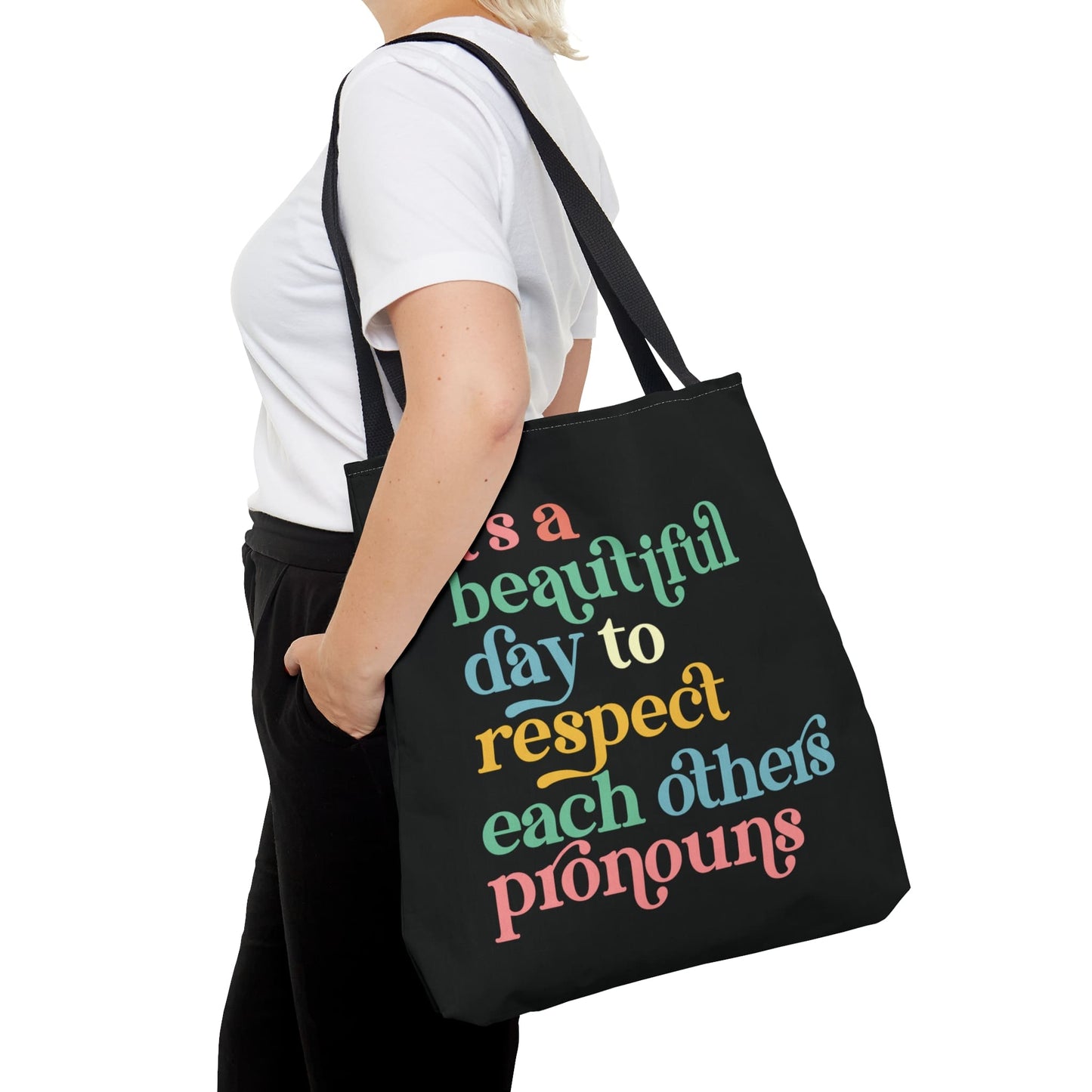 non binary tote bag, respect pronouns bag, large