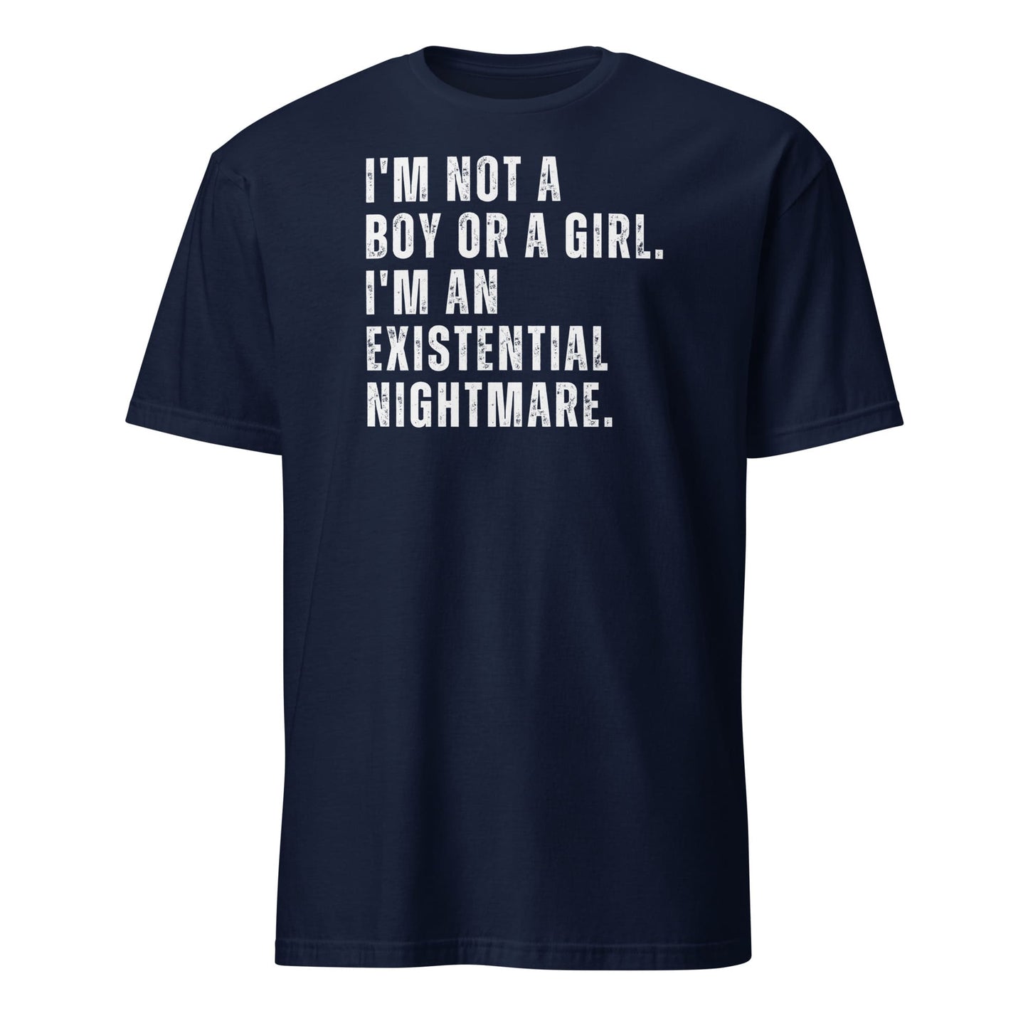 nonbinary shirt, sarcastic queer enby quote, navy