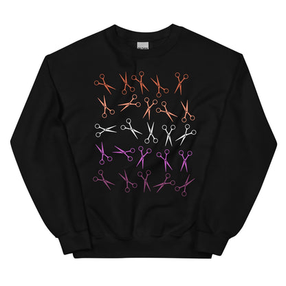 Lesbian  sweatshirt with sunset flag  scissors pattern on a white background
