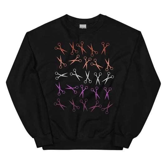 Lesbian  sweatshirt with sunset flag  scissors pattern on a white background