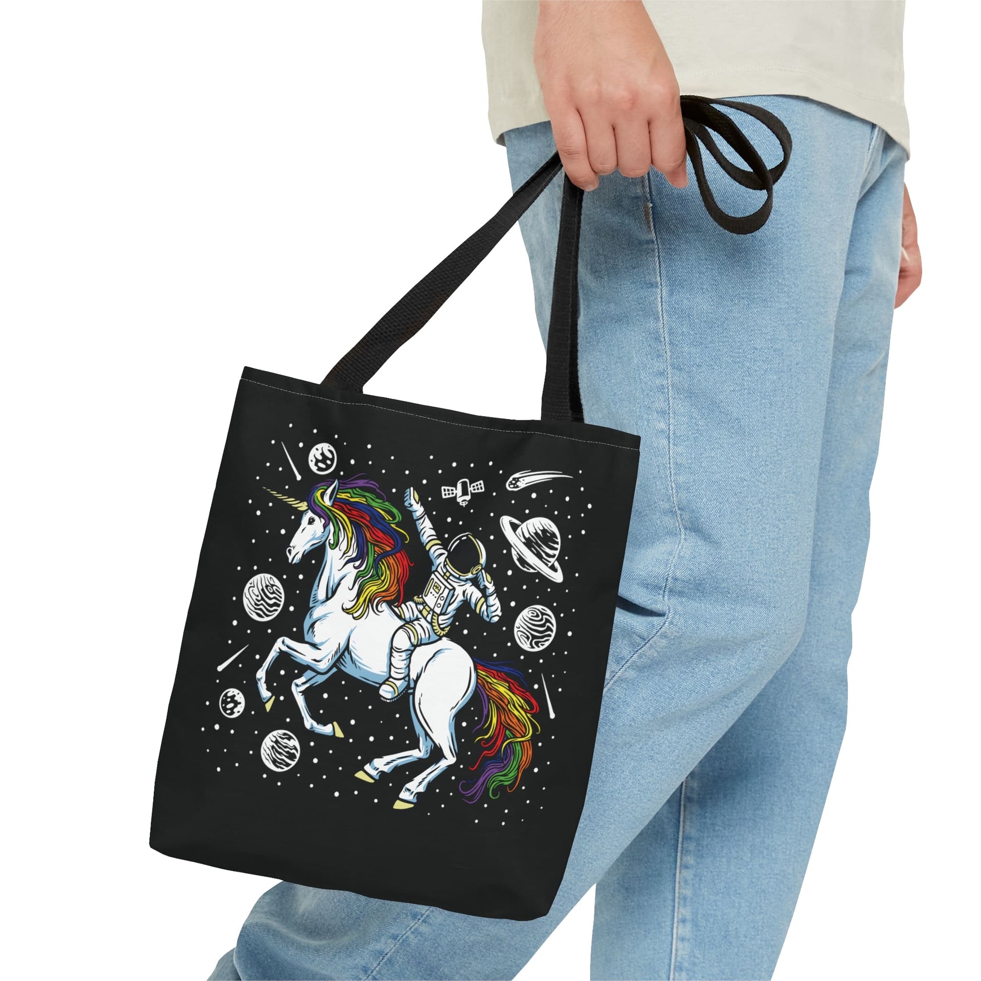 LGBTQ tote bag, astronaut in space riding unicorn LGBT pride bag, small