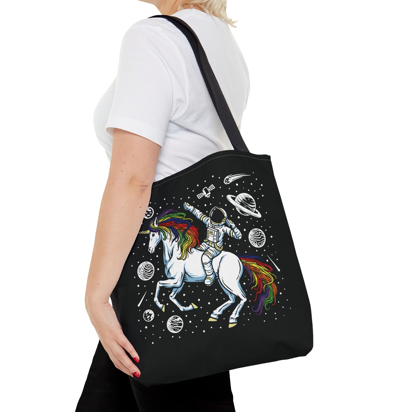 LGBTQ tote bag, astronaut in space riding unicorn LGBT pride bag, medium