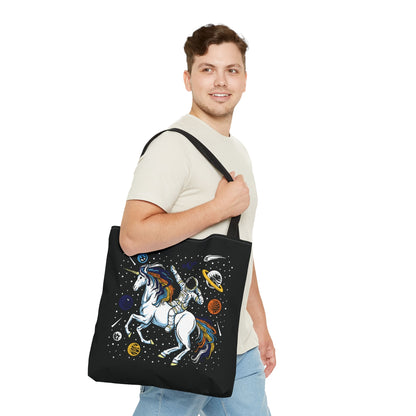 aroace tote bag, astronaut in space riding unicorn aro ace pride, large