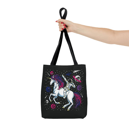 bisexual tote bag, astronaut in space riding unicorn bi pride bag, small