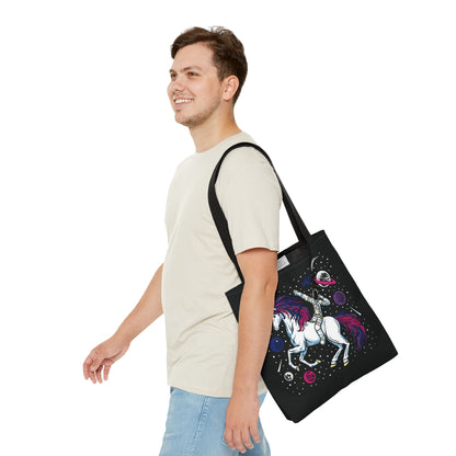 bisexual tote bag, astronaut in space riding unicorn bi pride bag, medium