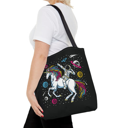 pansexual tote bag, astronaut in space riding unicorn pan pride bag, medium