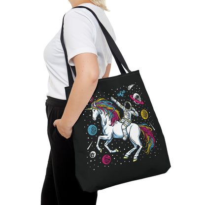 pansexual tote bag, astronaut in space riding unicorn pan pride bag, large