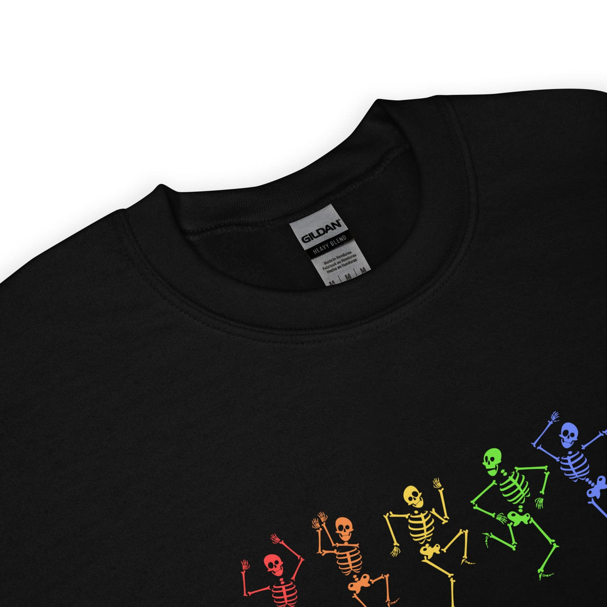 rainbow pride dancing skeletons halloween sweatshirt ; zoom in