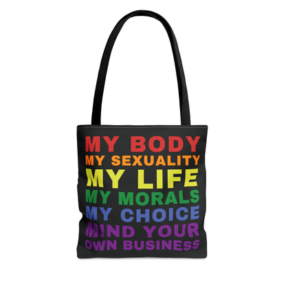 LGBTQ tote bag, rainbow LGBT pride statement bag