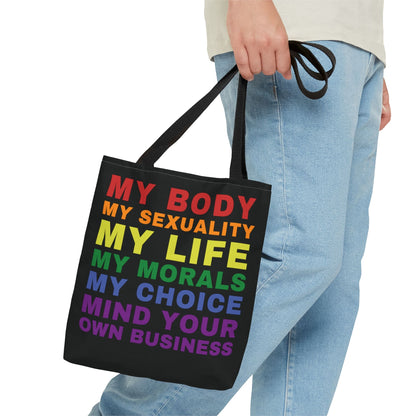 LGBTQ tote bag, rainbow LGBT pride statement bag, small