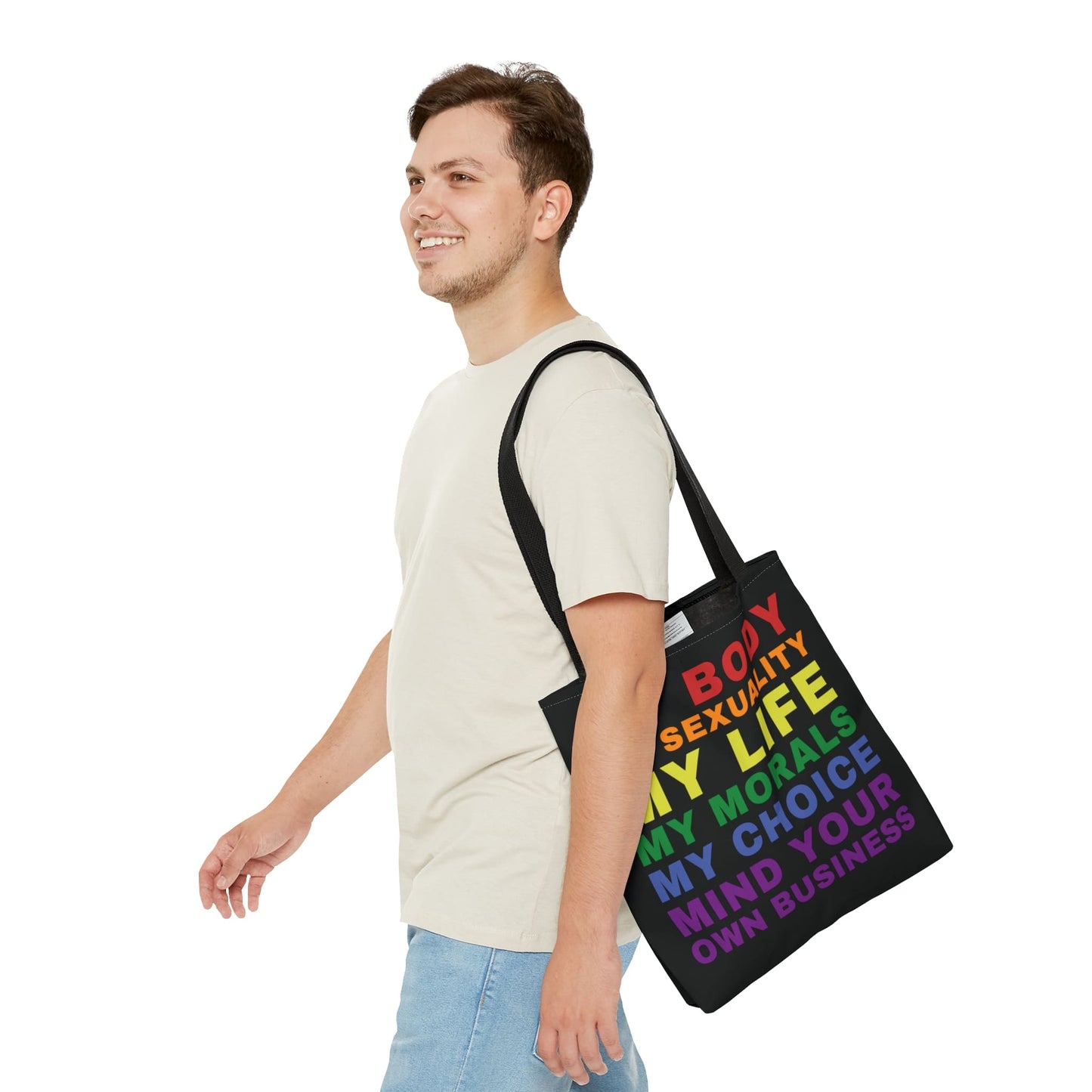 LGBTQ tote bag, rainbow LGBT pride statement bag, medium