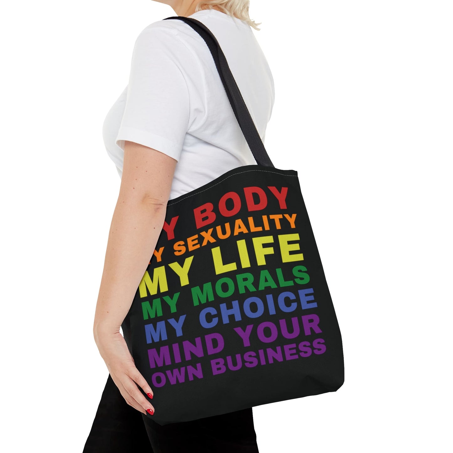 LGBTQ tote bag, rainbow LGBT pride statement bag, medium