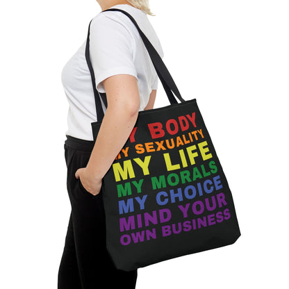 LGBTQ tote bag, rainbow LGBT pride statement bag, large