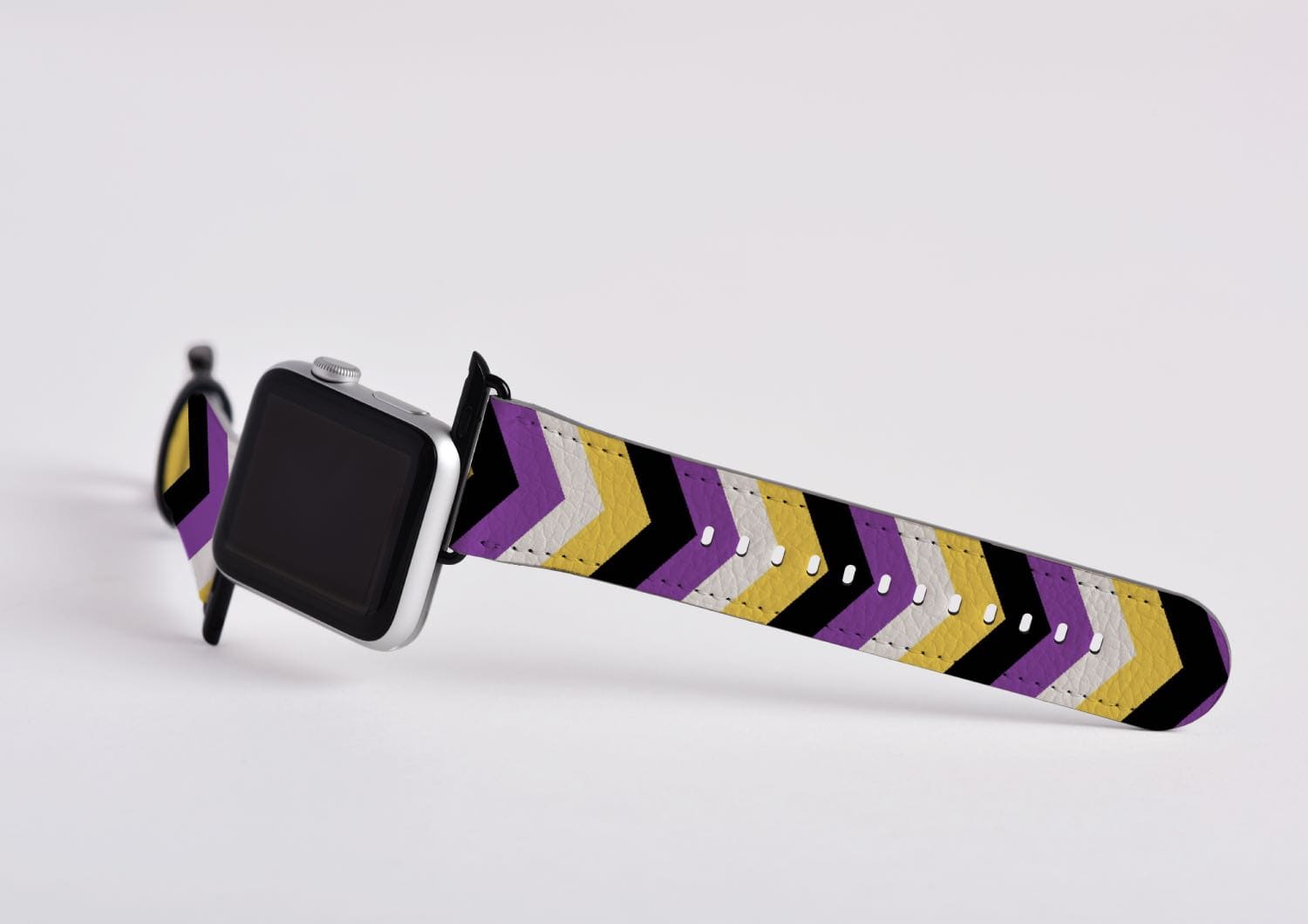 non binary apple watch band, discreet chevron pattern, attach