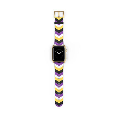 non binary apple watch band, discreet chevron pattern, gold