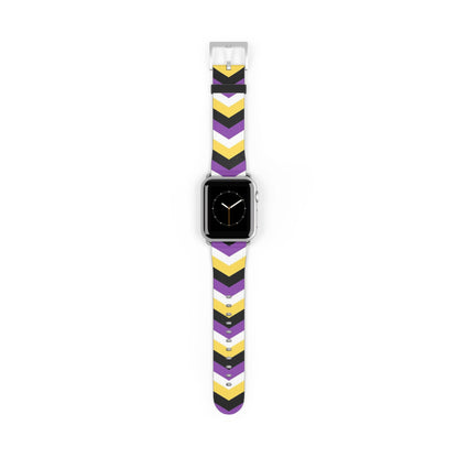 non binary apple watch band, discreet chevron pattern, silver