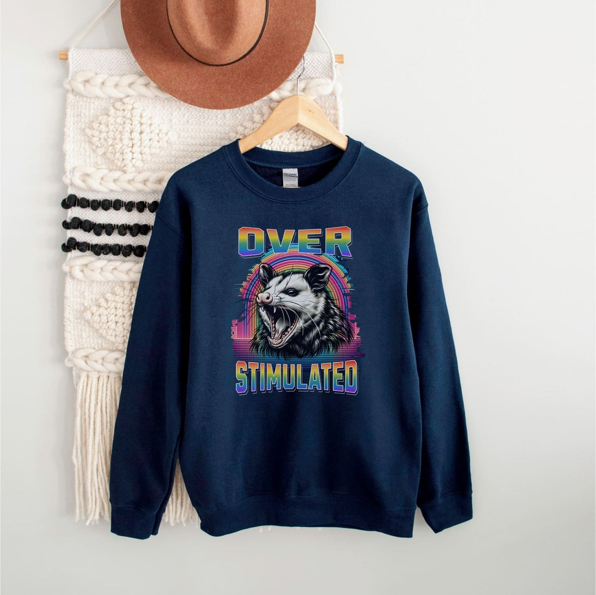 Navy blue pride neurospicy sweatshirt with graphic design and text on a white background