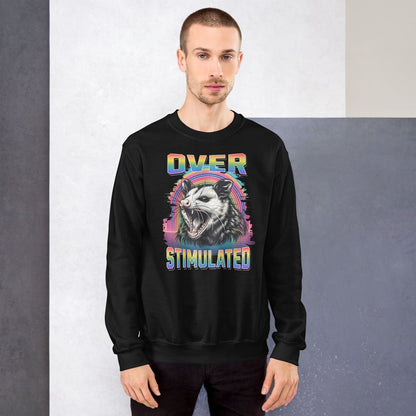 Person wearing a black neurodivergent lgbtq pride sweatshirt with a colorful graphic design and text.