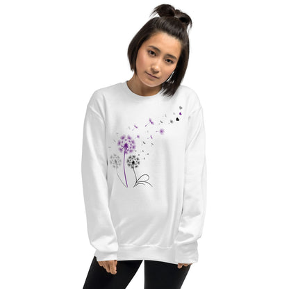 woman 2 wearing subtle asexual sweatshirt