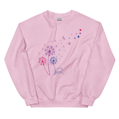 Pink bisexual sweatshirt with floral design on a white background