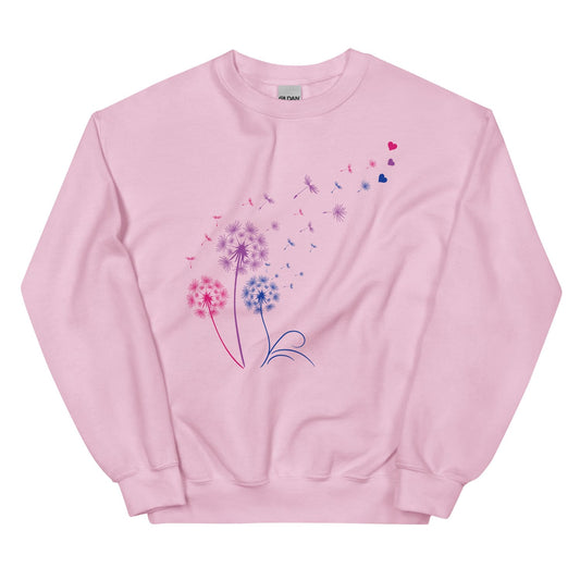 Pink bisexual sweatshirt with floral design on a white background