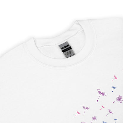 Detail of bisexual sweatshirt with floral patterns on a white background