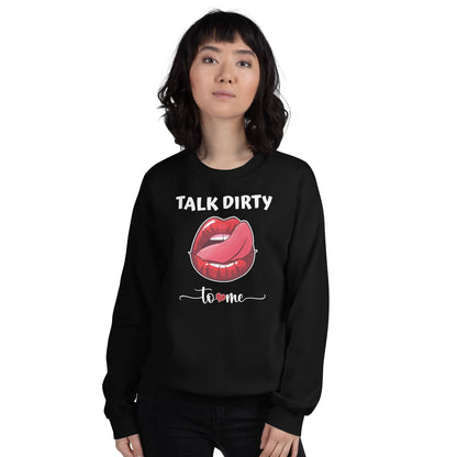 Person wearing a black cheeky & naughty sweatshirt with a graphic and text on a white background