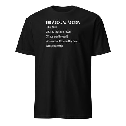 Black funny ace pride t-shirt with white text on a white background