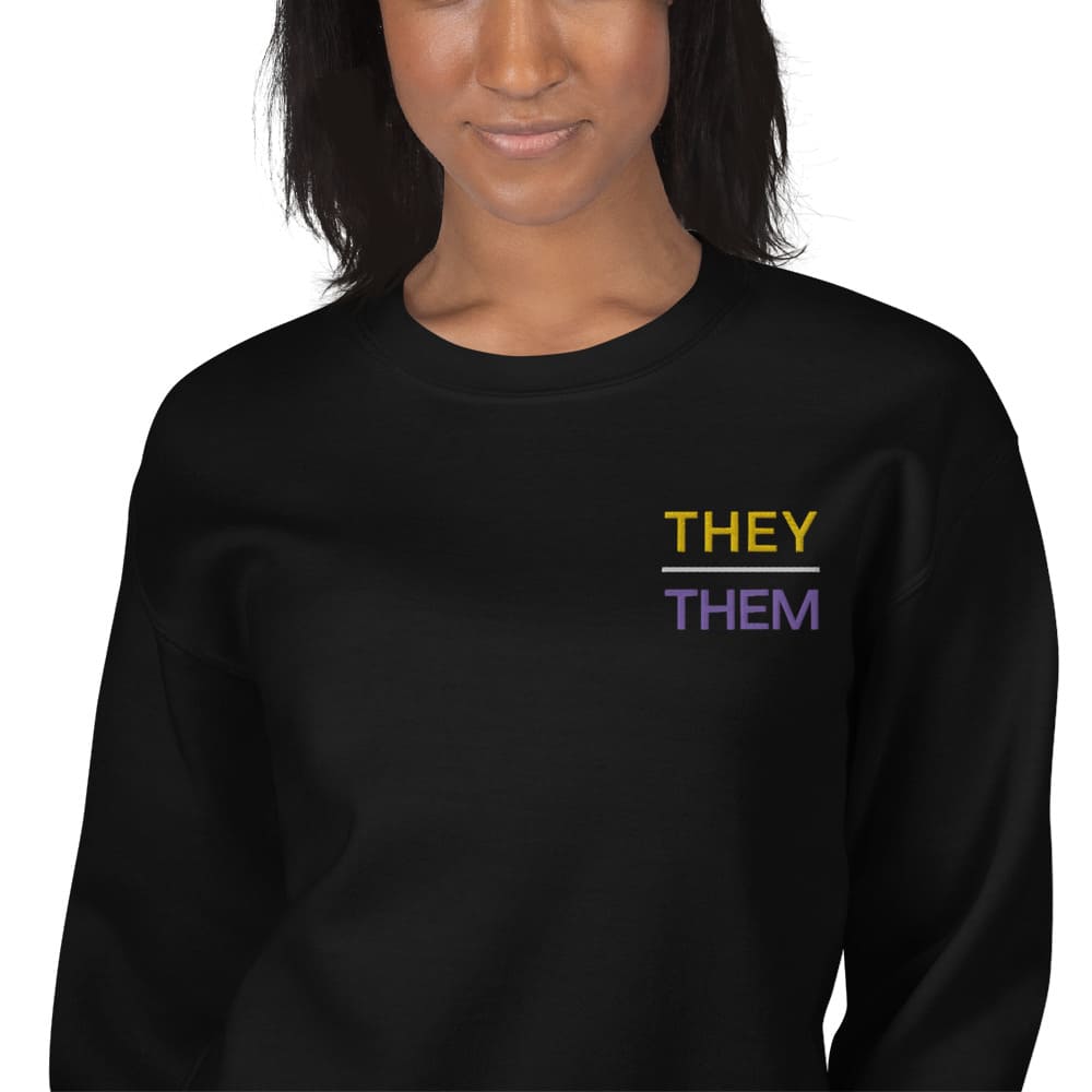 They them pronouns sweater, embroidered