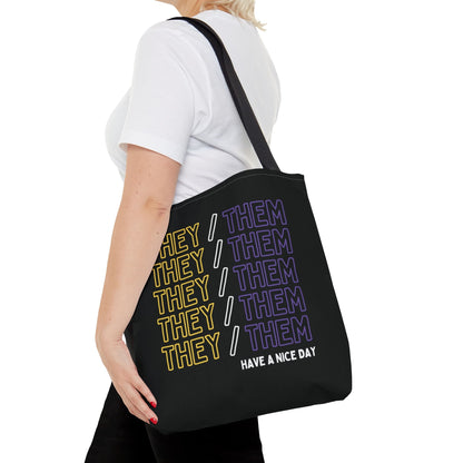 nonbinary tote bag, they them pronouns enby bag, medium