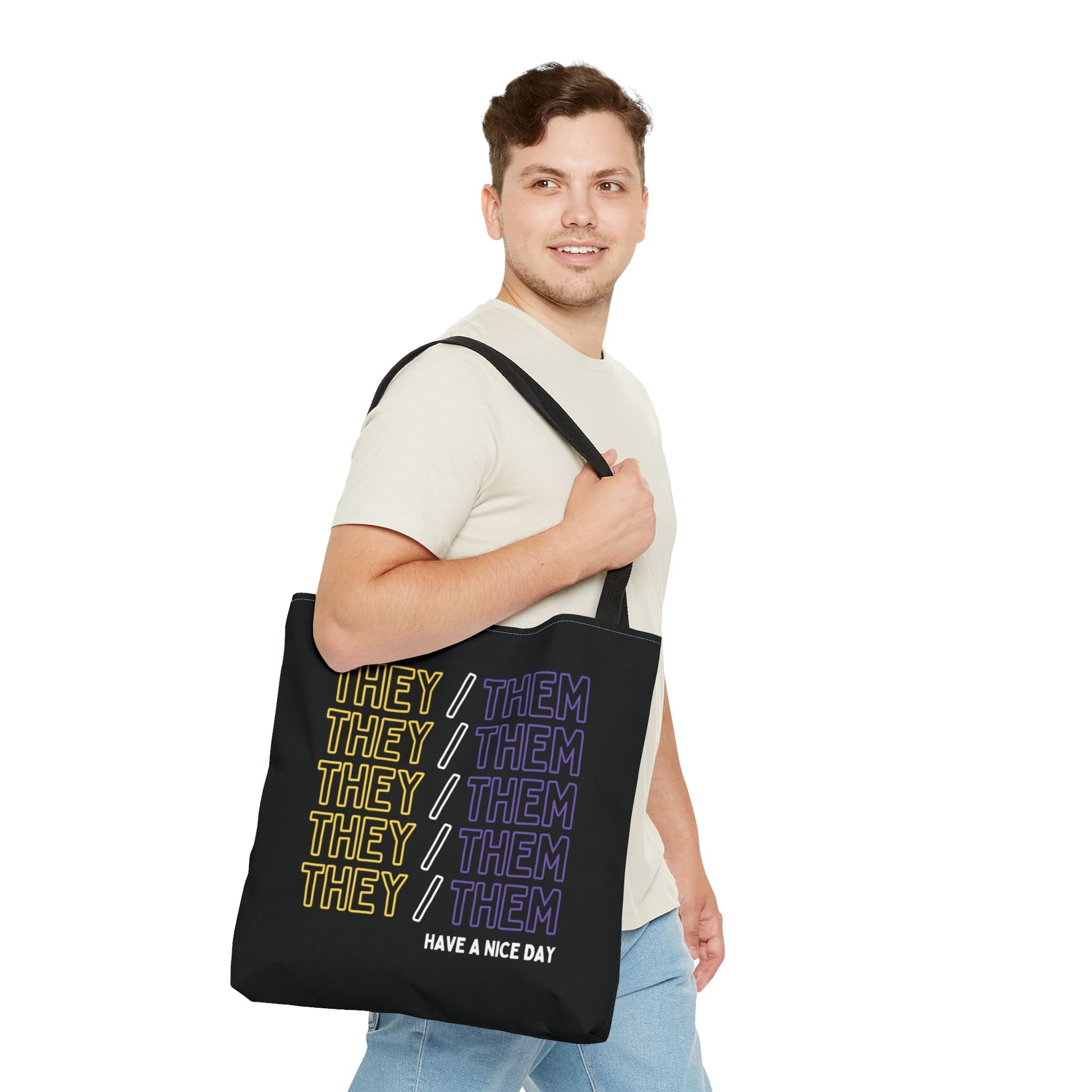 nonbinary tote bag, they them pronouns enby bag, large