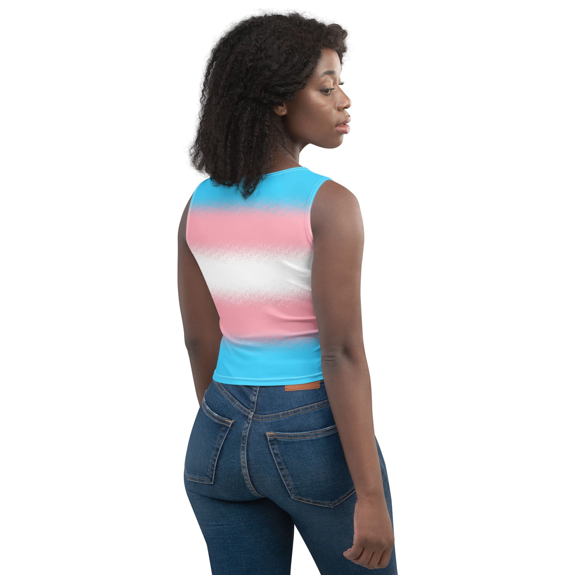 transgender crop top, trans mtf pride tank, model 1 front back