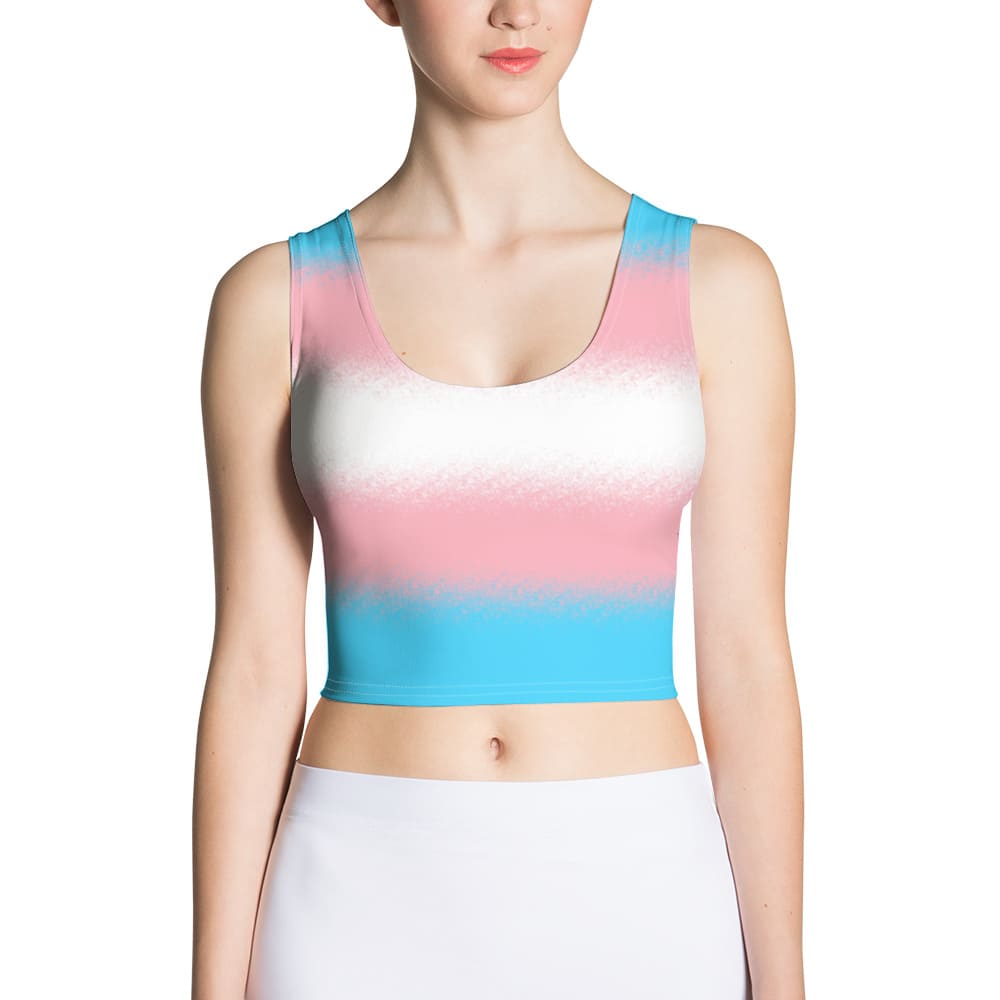 transgender crop top, trans mtf pride tank, model 2 front