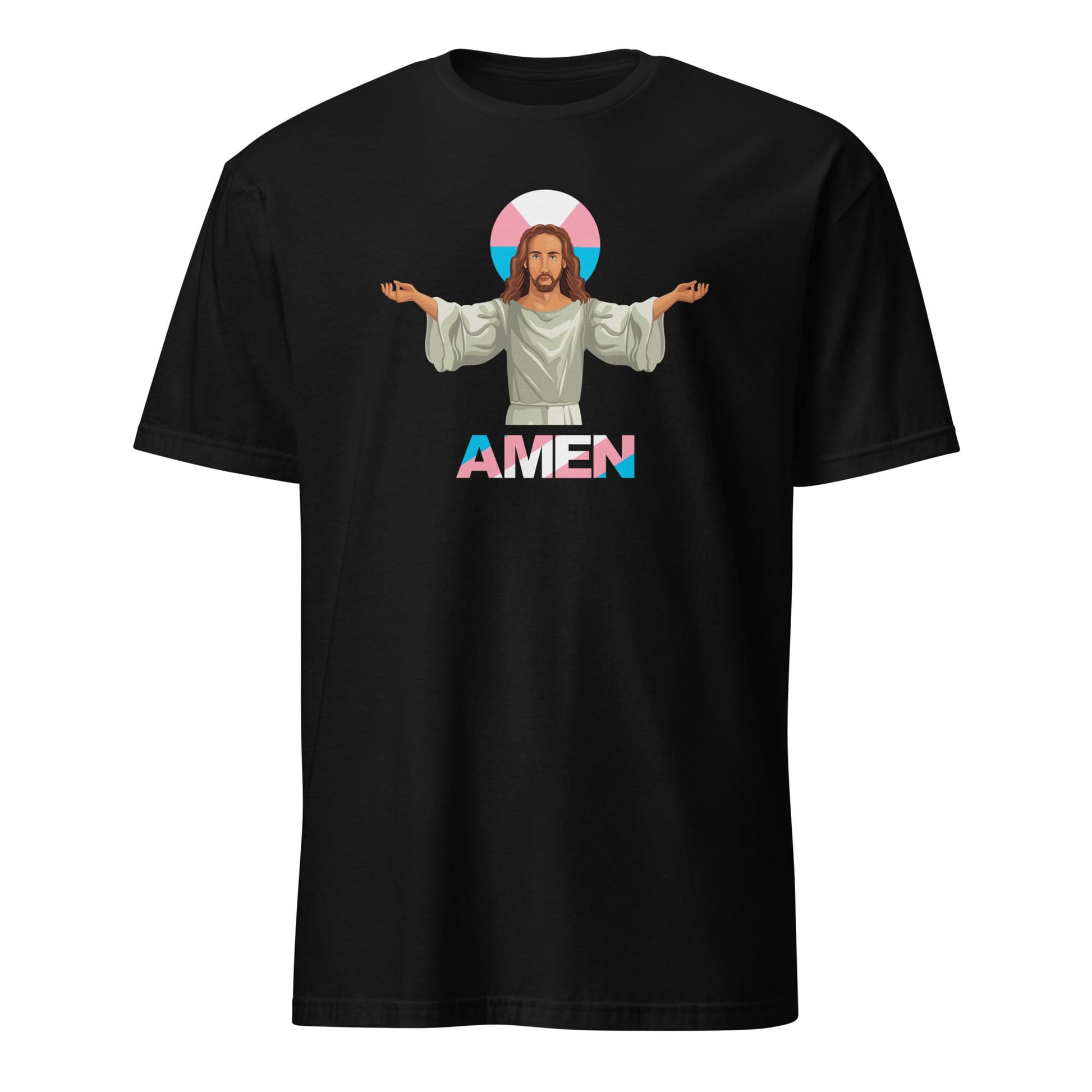 transgender shirt, funny jesus with trans pride aureole. Amen to that, hang