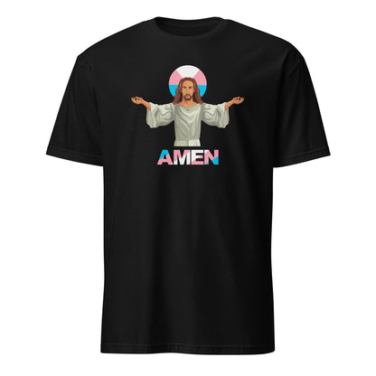 transgender shirt, funny jesus with trans pride aureole. Amen to that, hang