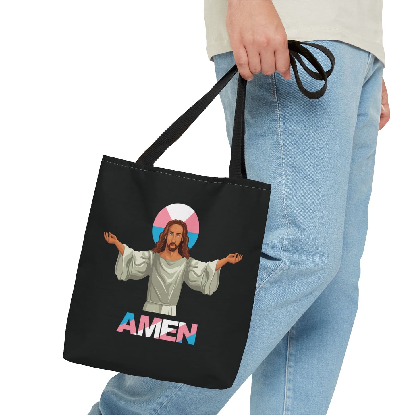 transgender tote bag, trans pride jesus, small