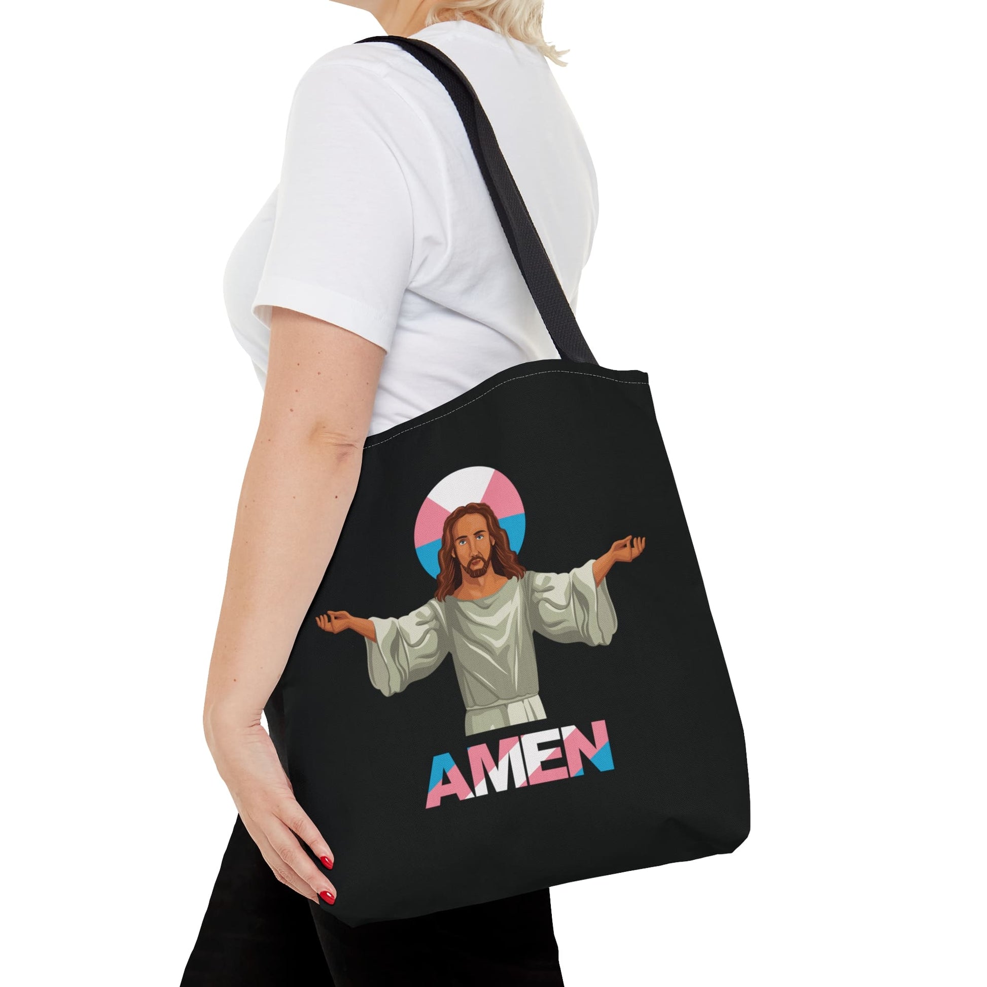 transgender tote bag, trans pride jesus, medium