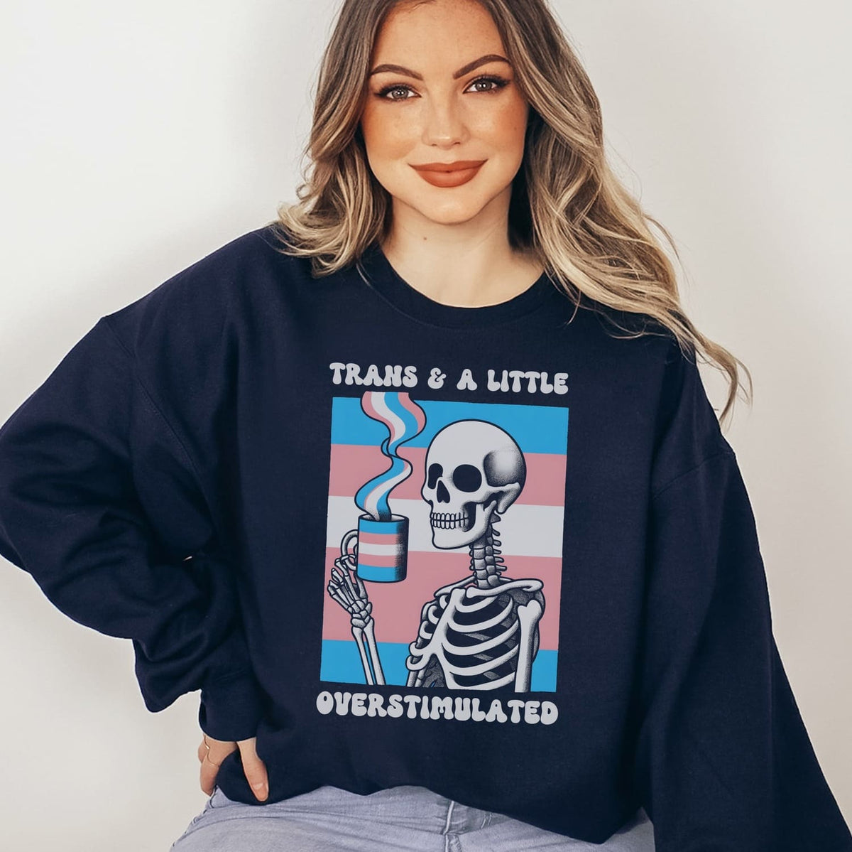 woman wearing transgender anxiety sweatshirt