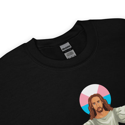 detail of jesus transgender sweatshirt
