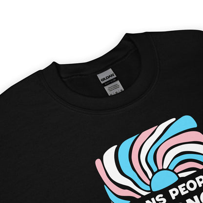 Black transgender sweatshirt with a colorful graphic design on a white background