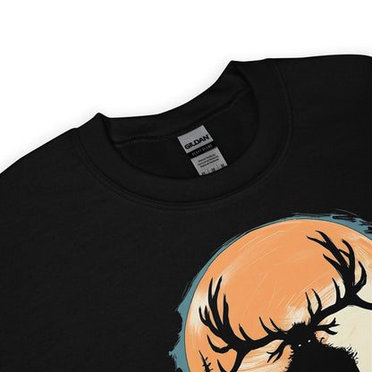 Black sweatshirt with a wendigo silhouette design on a white background