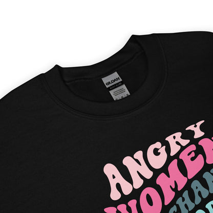 Black feminist sweatshirt with pink and gray text on a white background