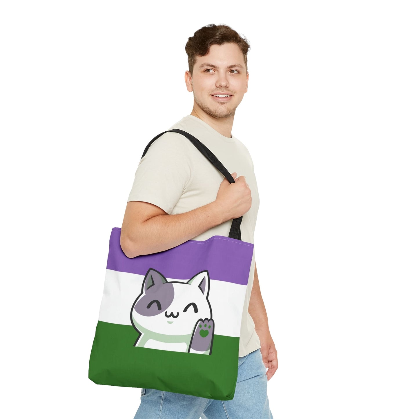 genderqueer tote bag cute cat, medium